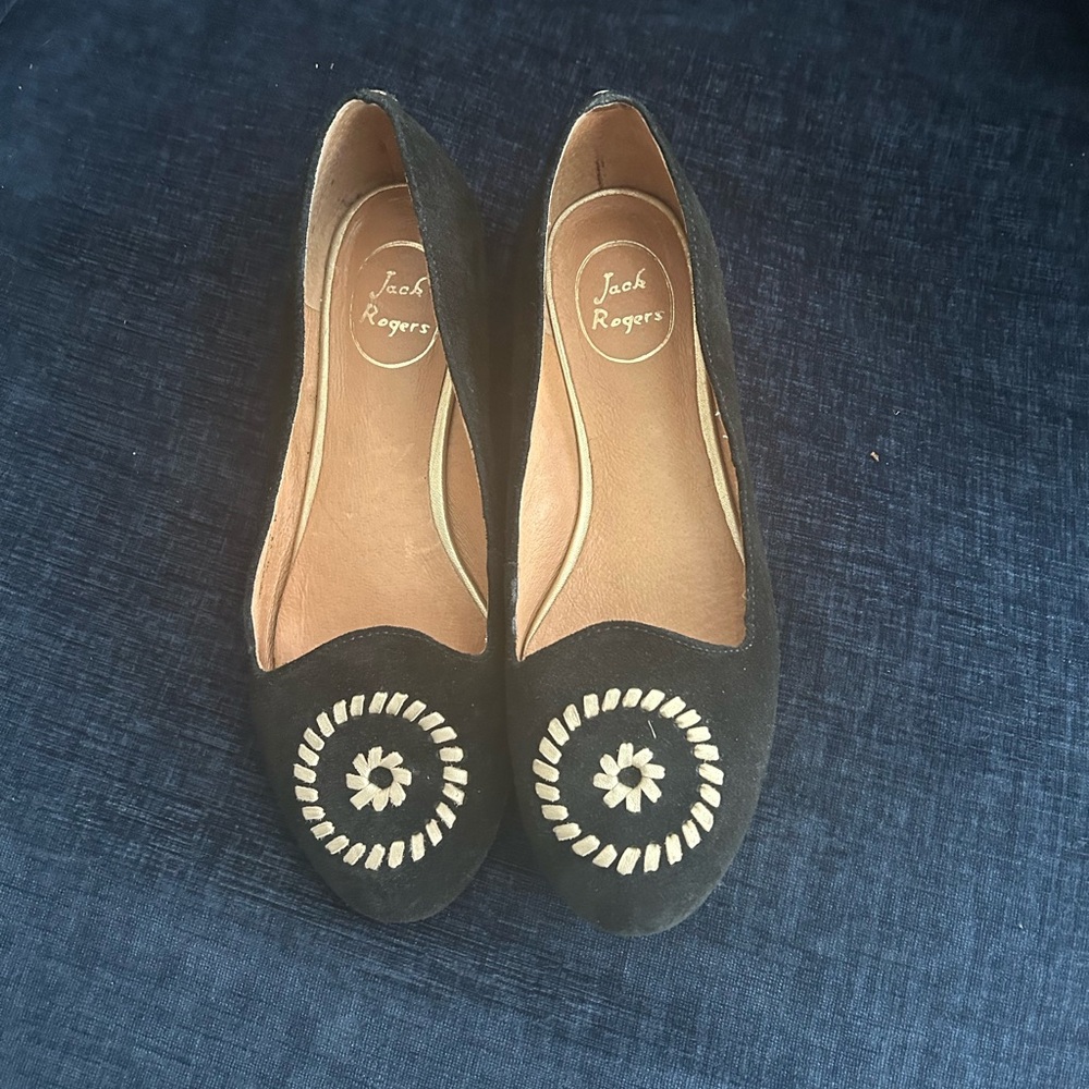 Jack Rogers Black Flats with Decorative Embellishment